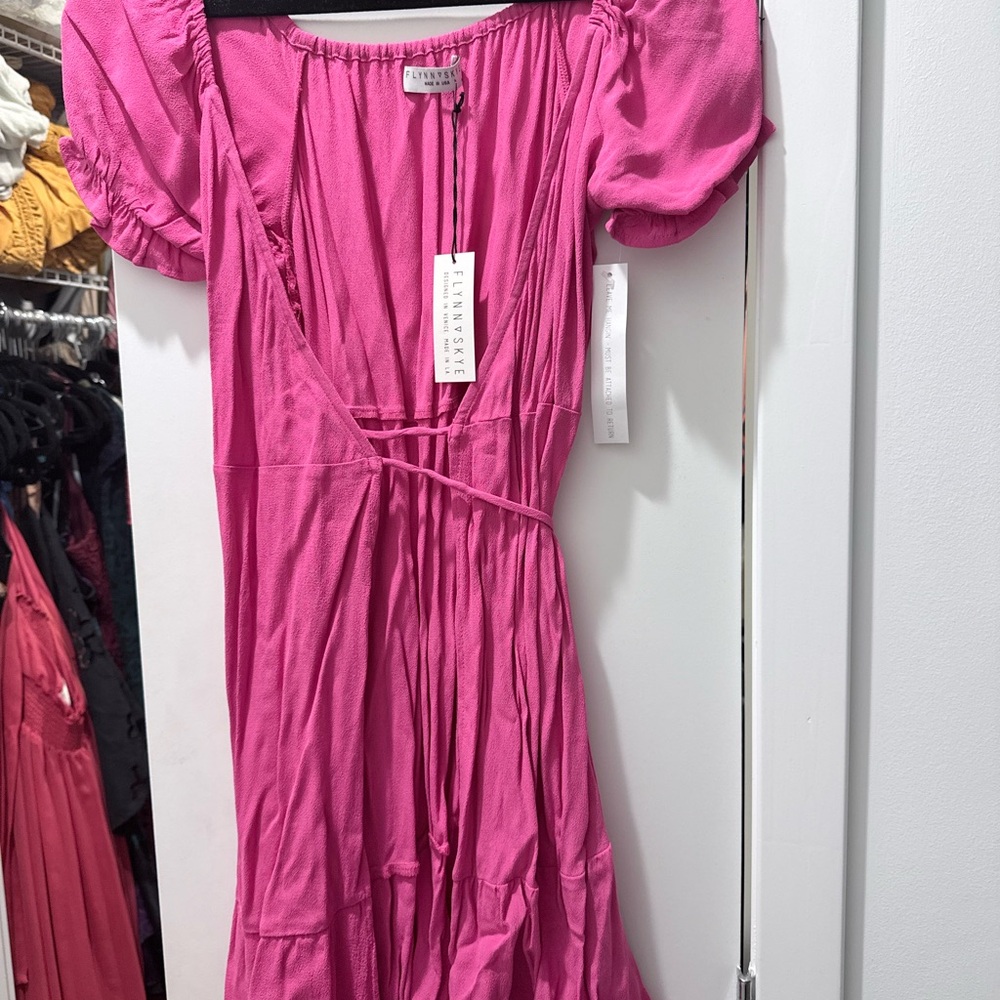 Flynn Skye Vibrant Pink Dress with Puff Sleeves